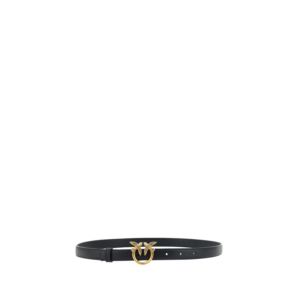 PINKO Cintura Uomo in Pelle Nera Fibbia Love Birds SS26