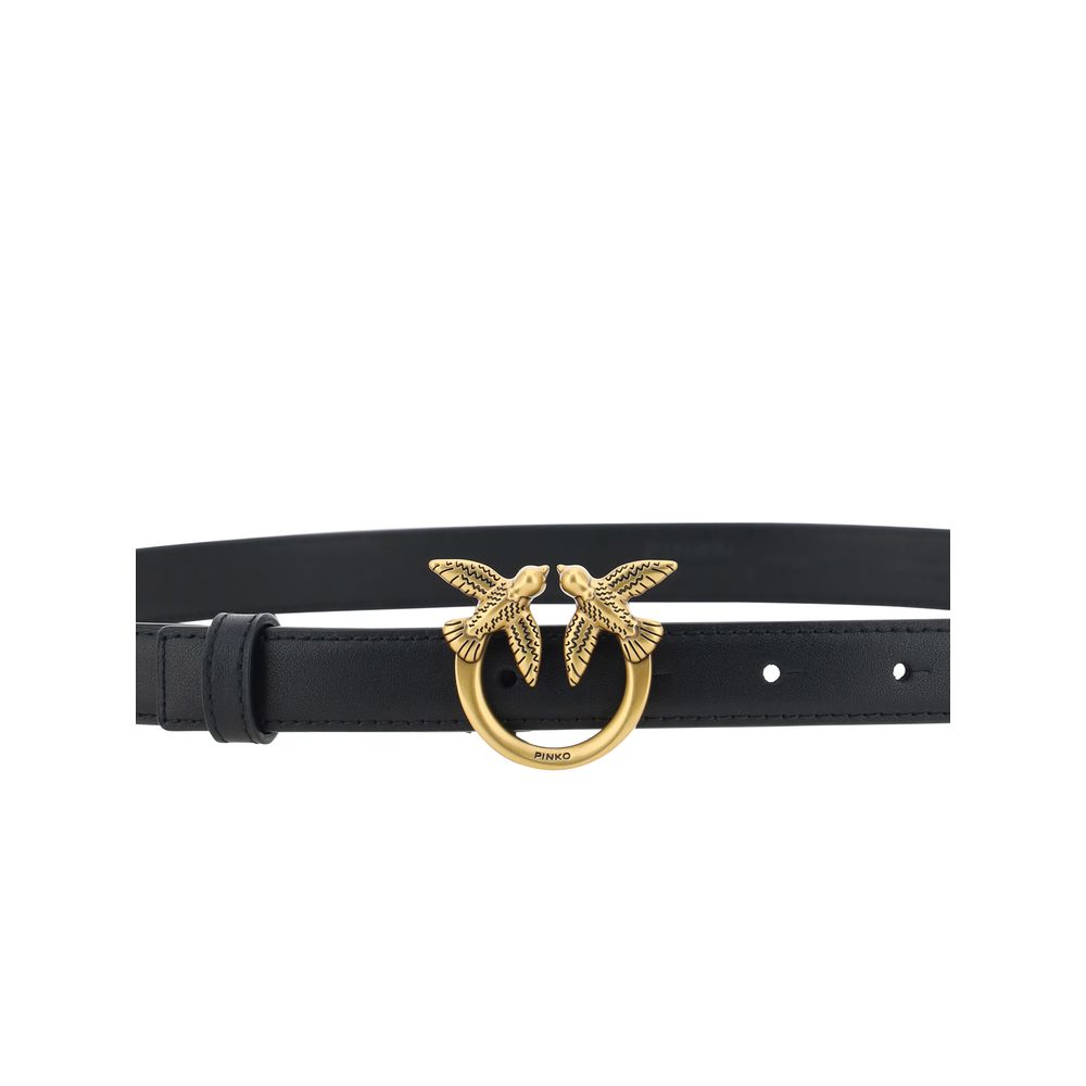 PINKO Cintura Uomo in Pelle Nera Fibbia Love Birds SS26