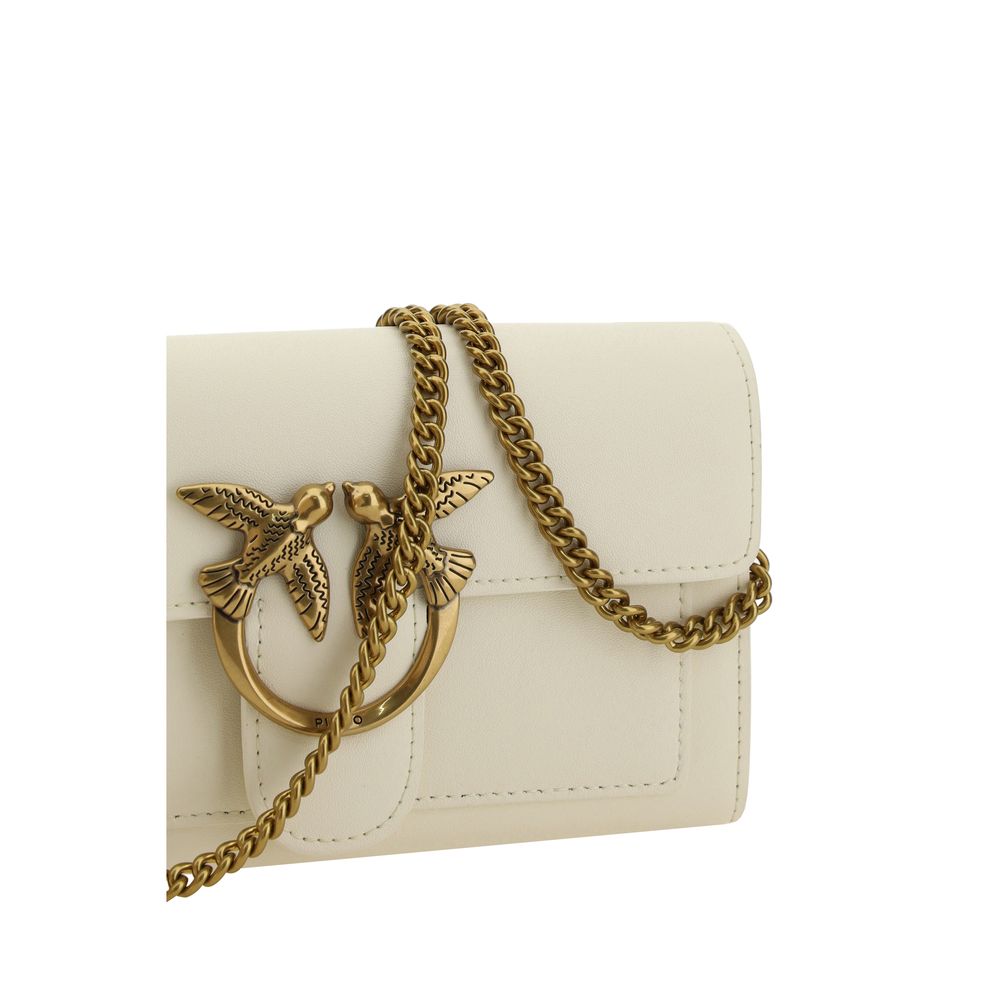 PINKO Love One Borsa a Tracolla/Portafoglio in Pelle Bianca SS26