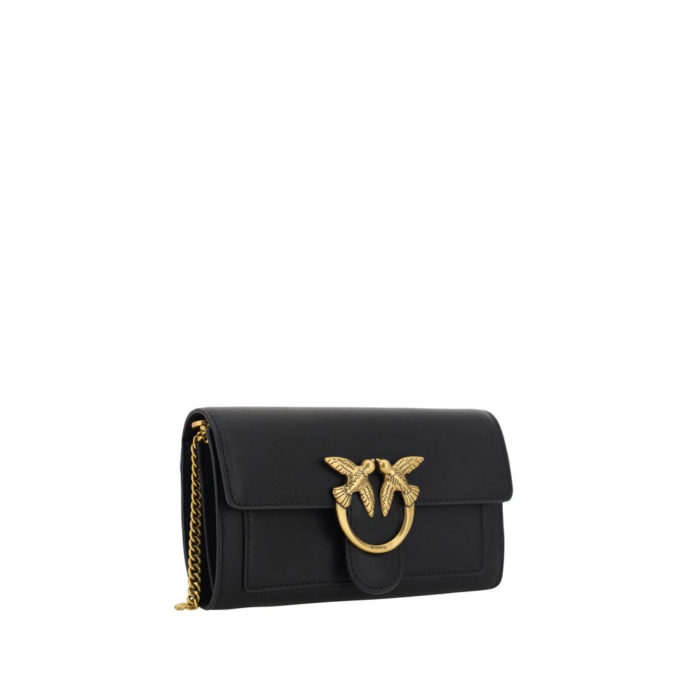PINKO Love One Borsa a Tracolla/Portafoglio in Pelle Nera SS26