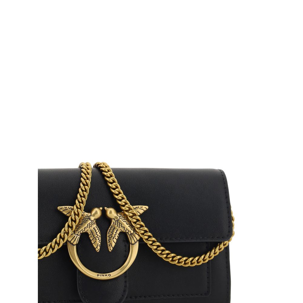 PINKO Love One Borsa a Tracolla/Portafoglio in Pelle Nera SS26