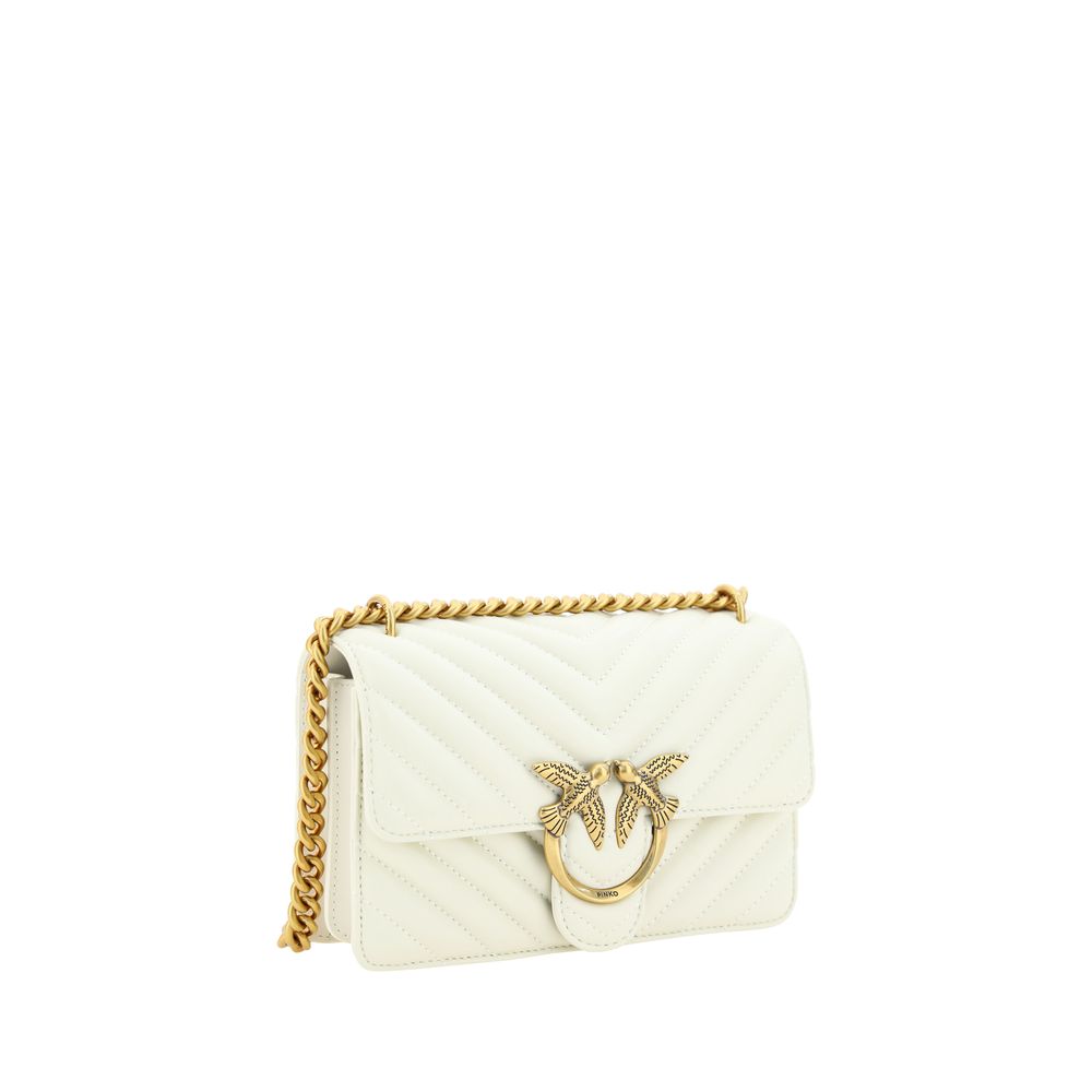 PINKO Mini Love Borsa a Tracolla Trapuntata Bianca in Pelle SS26
