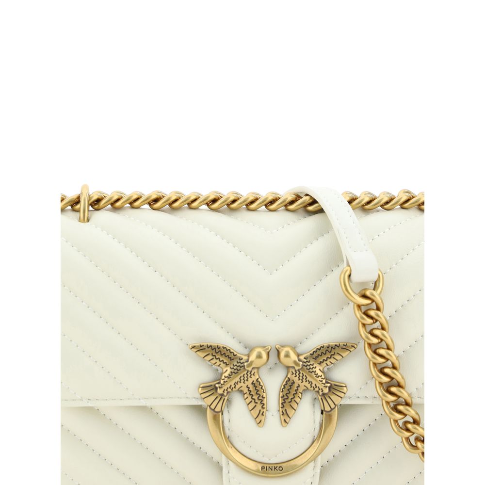 PINKO Mini Love Borsa a Tracolla Trapuntata Bianca in Pelle SS26