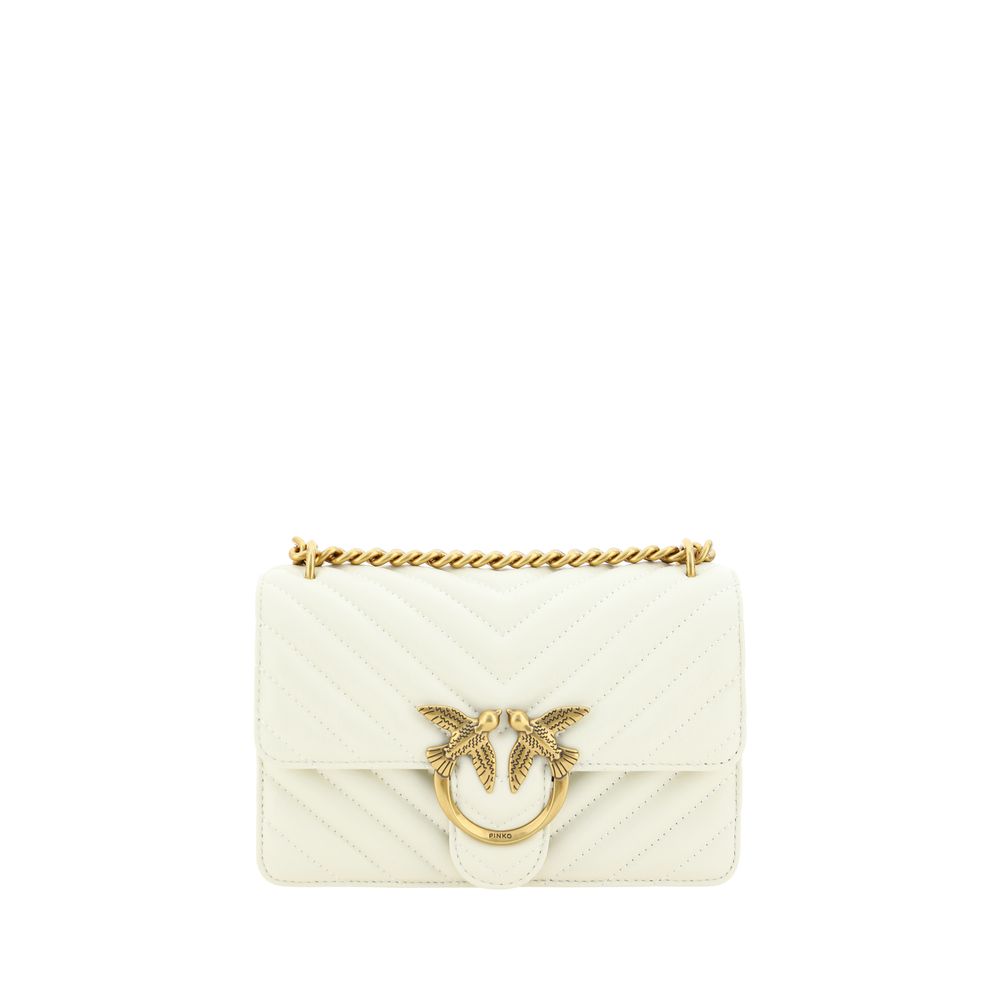 PINKO Mini Love Borsa a Tracolla Trapuntata Bianca in Pelle SS26