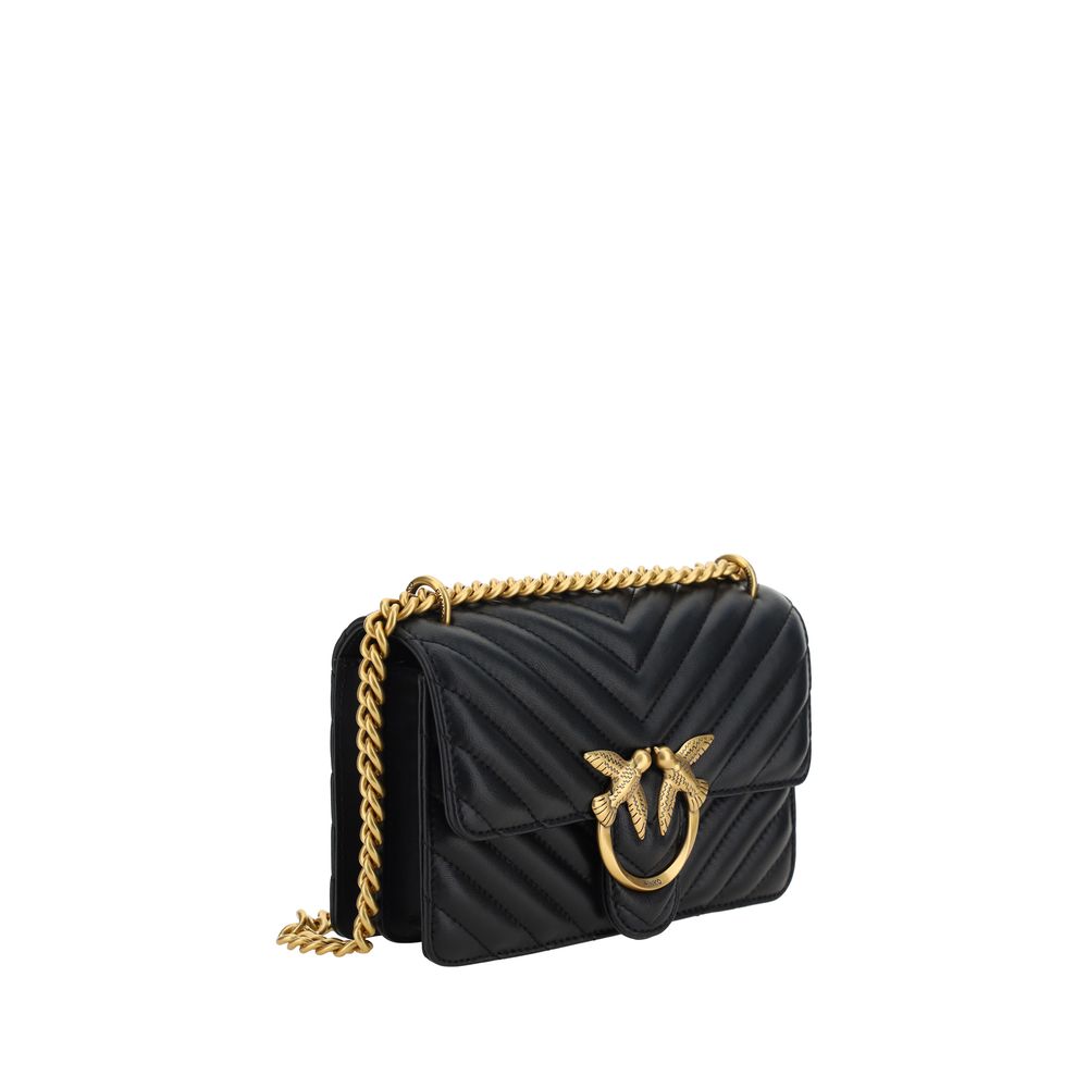 PINKO Mini Love Borsa a Tracolla Trapuntata Nera in Pelle SS26