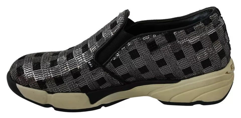 PINKO Slip-on Sneakers Nere in Pelle con Dettagli Paillettes