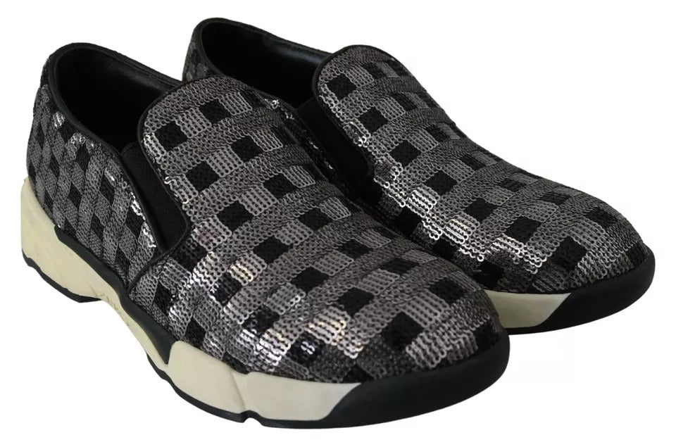 PINKO Slip-on Sneakers Nere in Pelle con Dettagli Paillettes