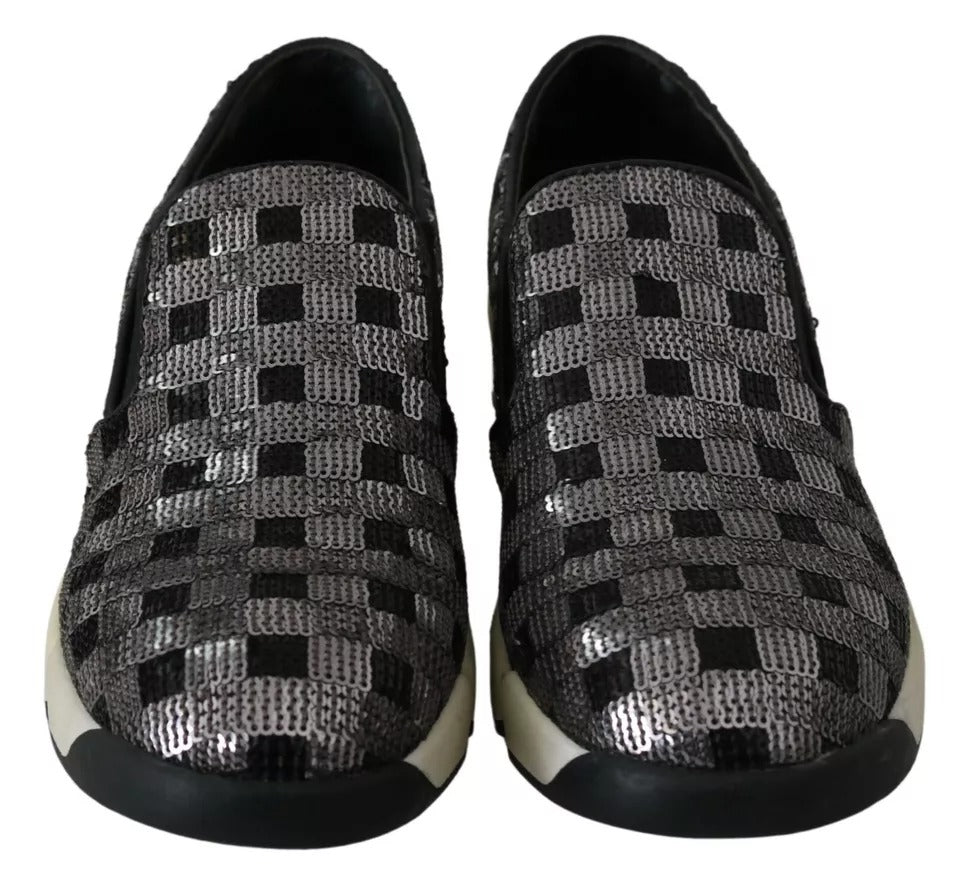 PINKO Slip-on Sneakers Nere in Pelle con Dettagli Paillettes