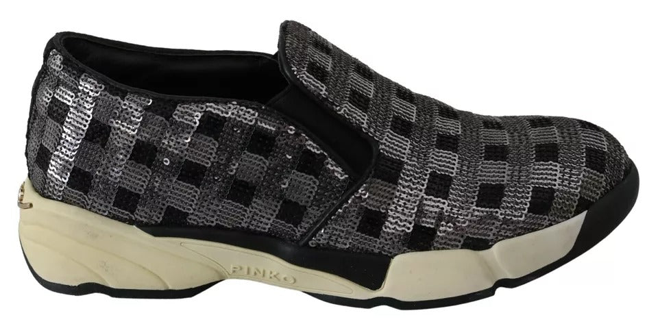 PINKO Slip-on Sneakers Nere in Pelle con Dettagli Paillettes