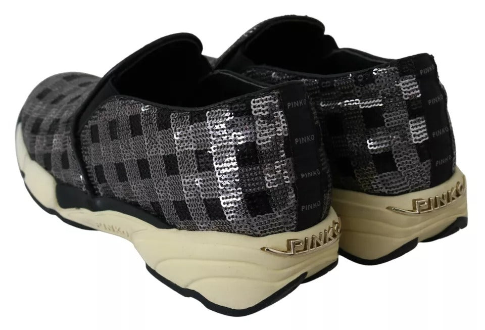 PINKO Slip-on Sneakers Nere in Pelle con Dettagli Paillettes