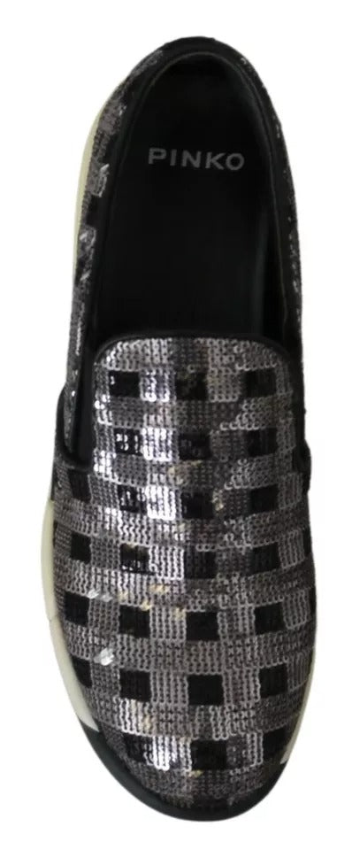 PINKO Slip-on Sneakers Nere in Pelle con Dettagli Paillettes