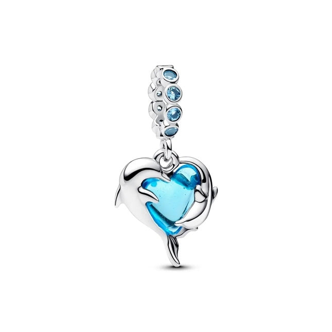 Pandora Charm Pendente Delfini e Cuore Vetro di Murano 793924C01