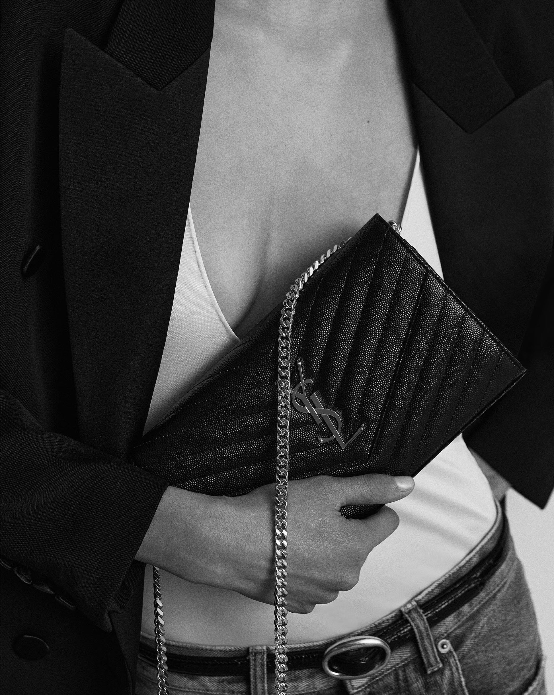 Pochette Saint Laurent Monogram WOC in Pelle Nera