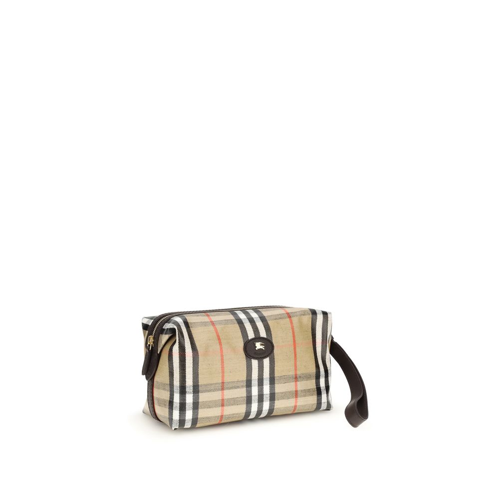 Pochette Viaggio Burberry Highlands in Cotone Beige, Dettagli in Pelle