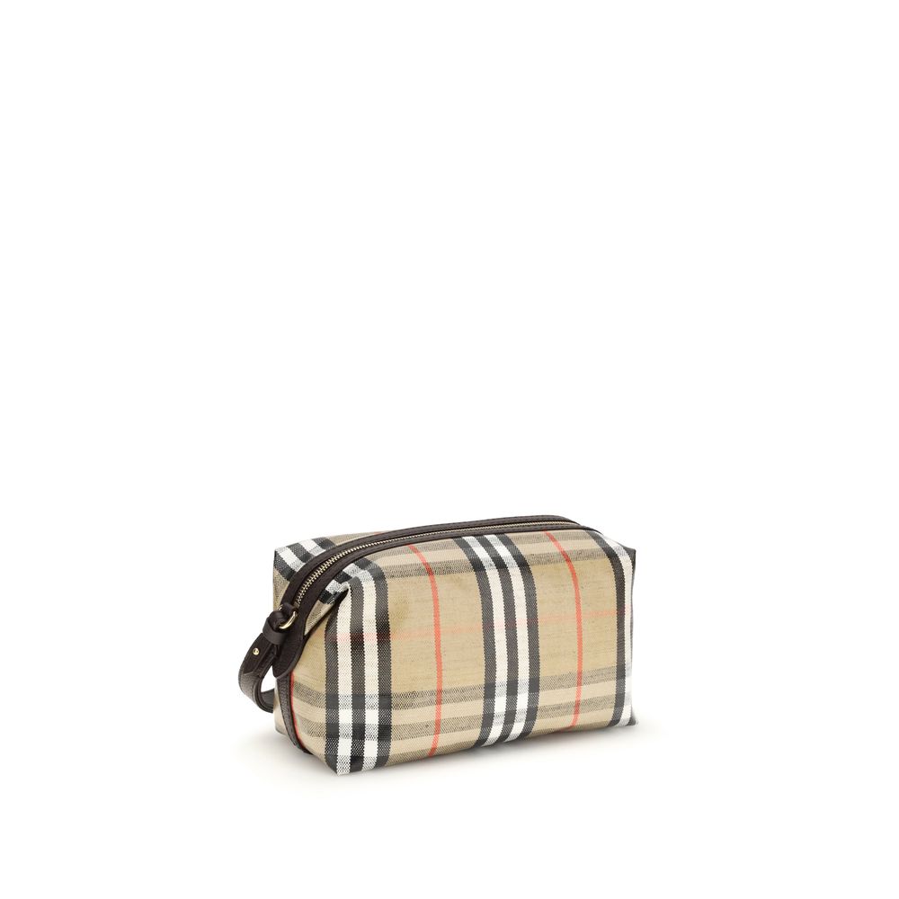 Pochette Viaggio Burberry Highlands in Cotone Beige, Dettagli in Pelle