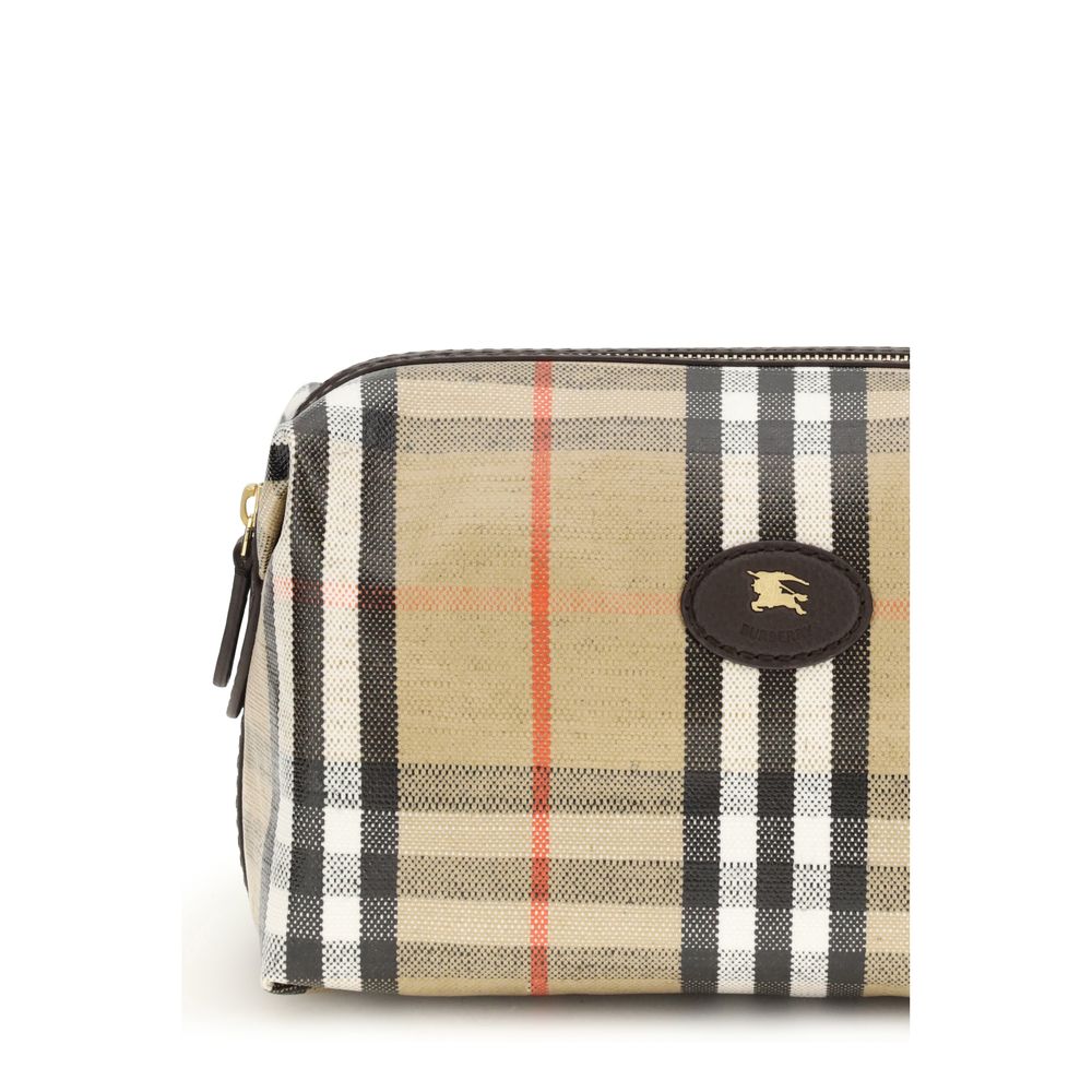 Pochette Viaggio Burberry Highlands in Cotone Beige, Dettagli in Pelle