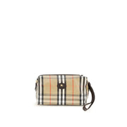 Pochette Viaggio Burberry Highlands in Cotone Beige, Dettagli in Pelle