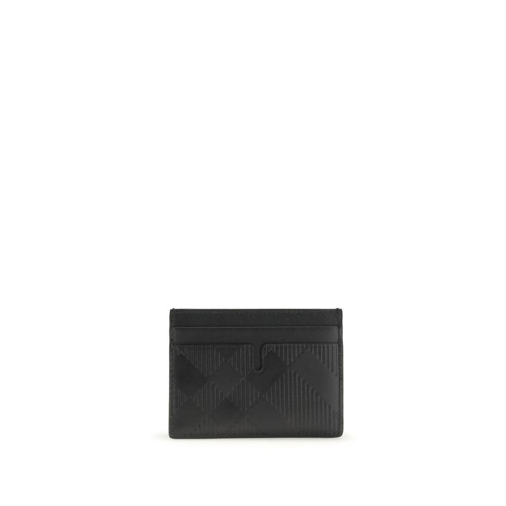 Porta Carte di Credito Burberry in Pelle di Vitello Nera con Check Tono su Tono