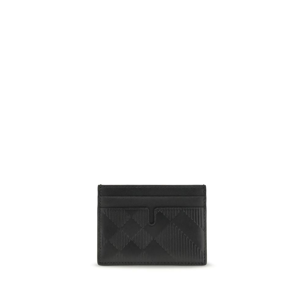 Porta Carte di Credito Burberry in Pelle di Vitello Nera con Check Tono su Tono