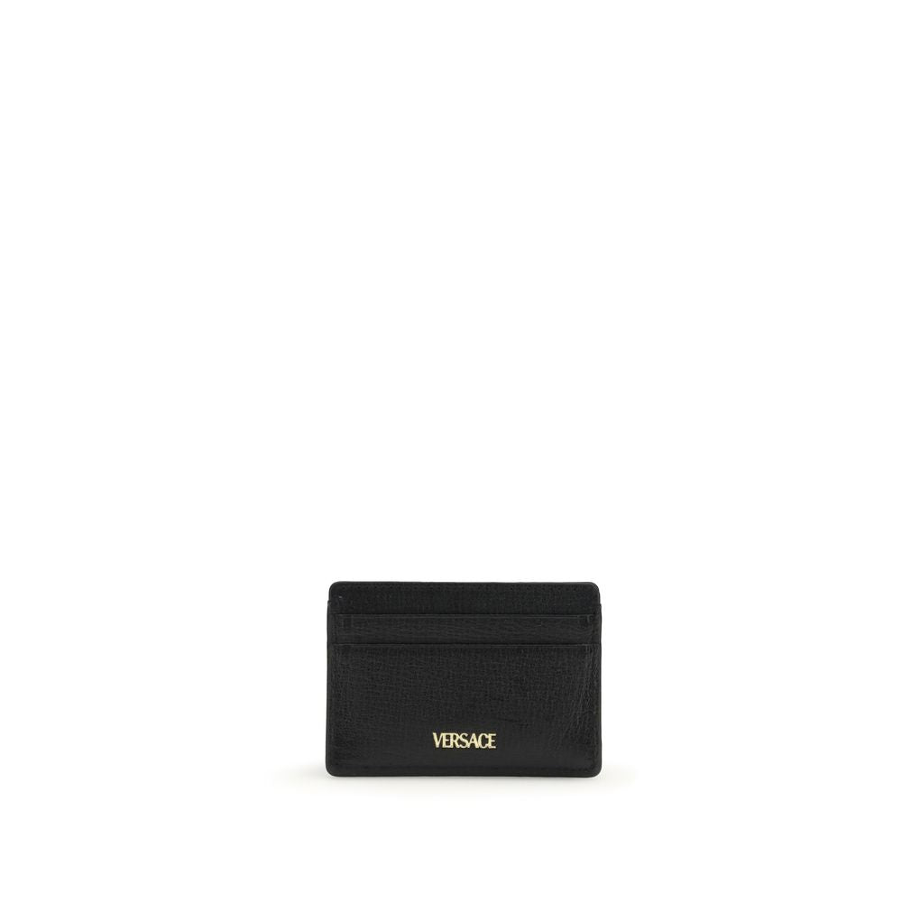 Porta Carte di Credito Versace Medusa Biggie in Pelle Nera Grained