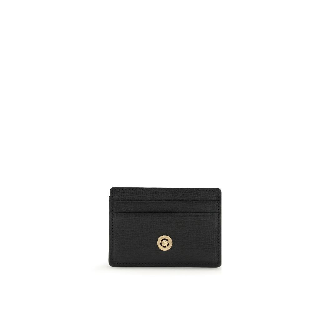 Porta Carte di Credito Versace Medusa Biggie in Pelle Nera Grained