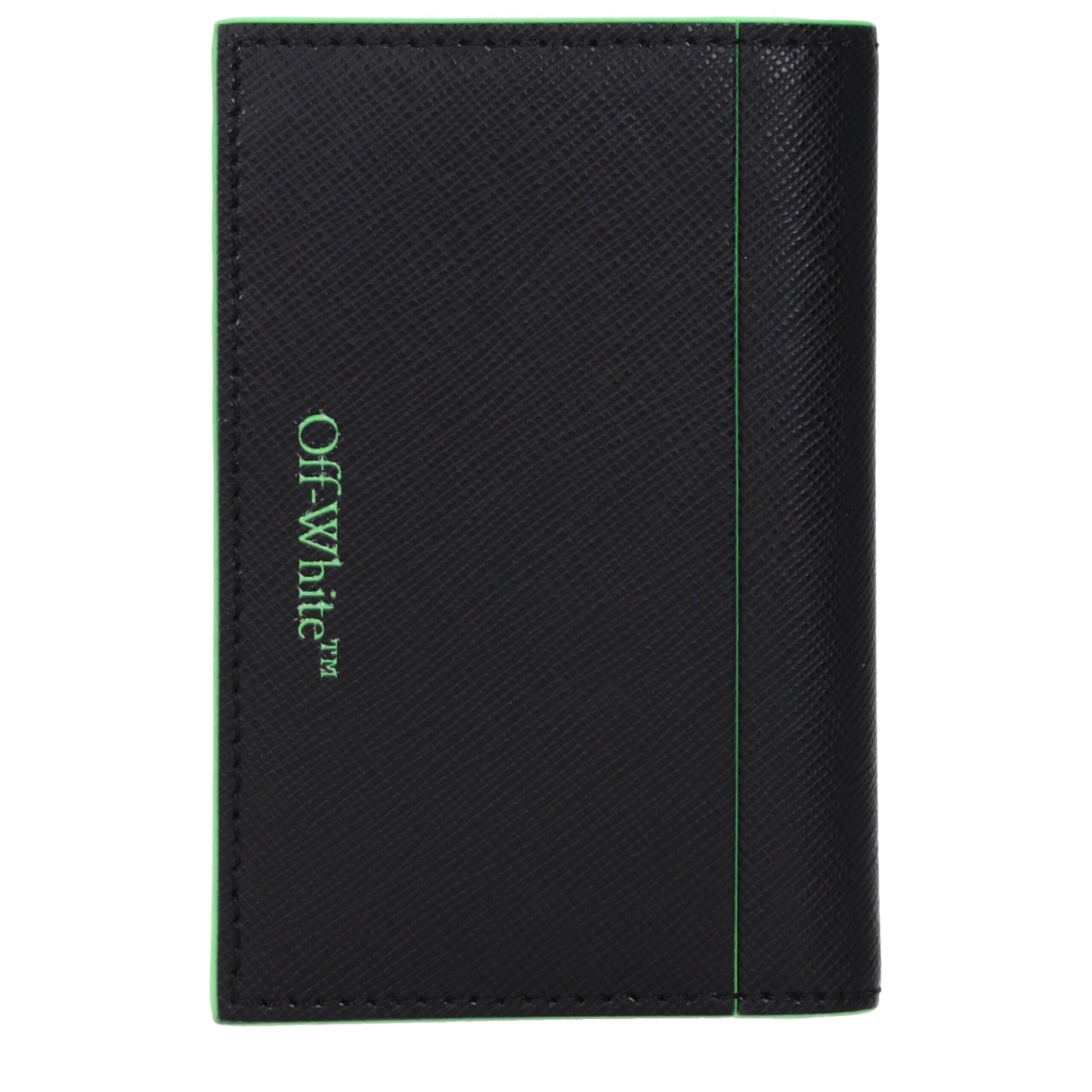 Portacarte Off-White in Pelle Nera con Dettagli Fluo Green