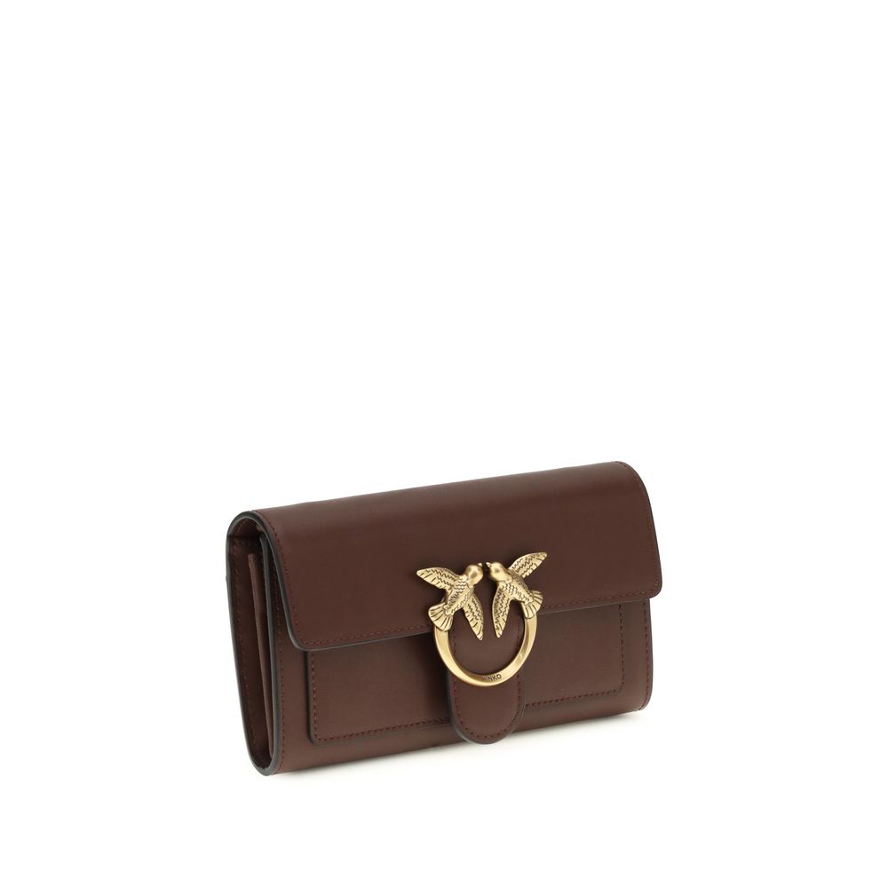 Portafoglio Pinko Love One Wallet a Tracolla in Pelle Marrone