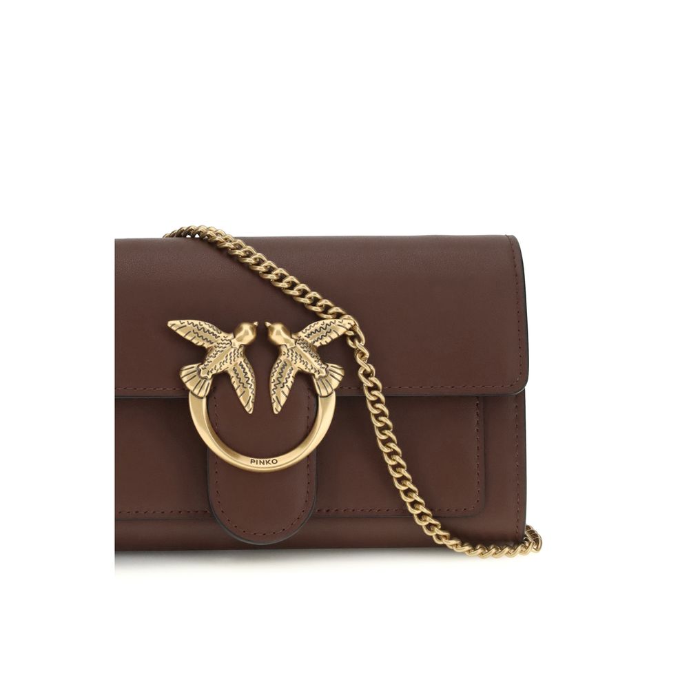 Portafoglio Pinko Love One Wallet a Tracolla in Pelle Marrone