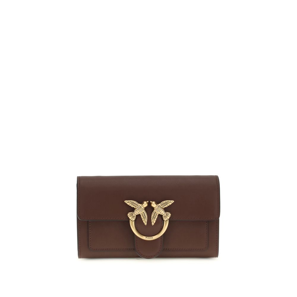 Portafoglio Pinko Love One Wallet a Tracolla in Pelle Marrone