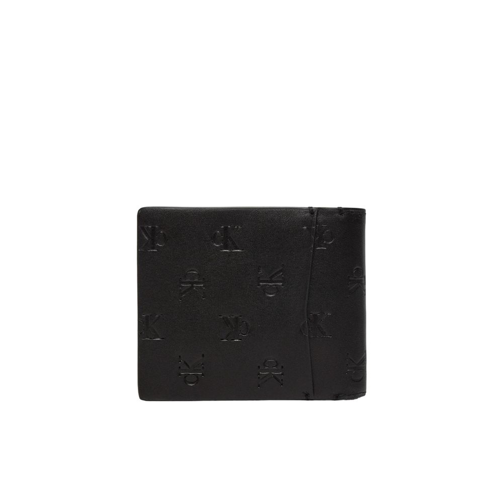 Portafoglio Uomo Calvin Klein Jeans Bifold in Pelle Nera, Logo Embossed AOP