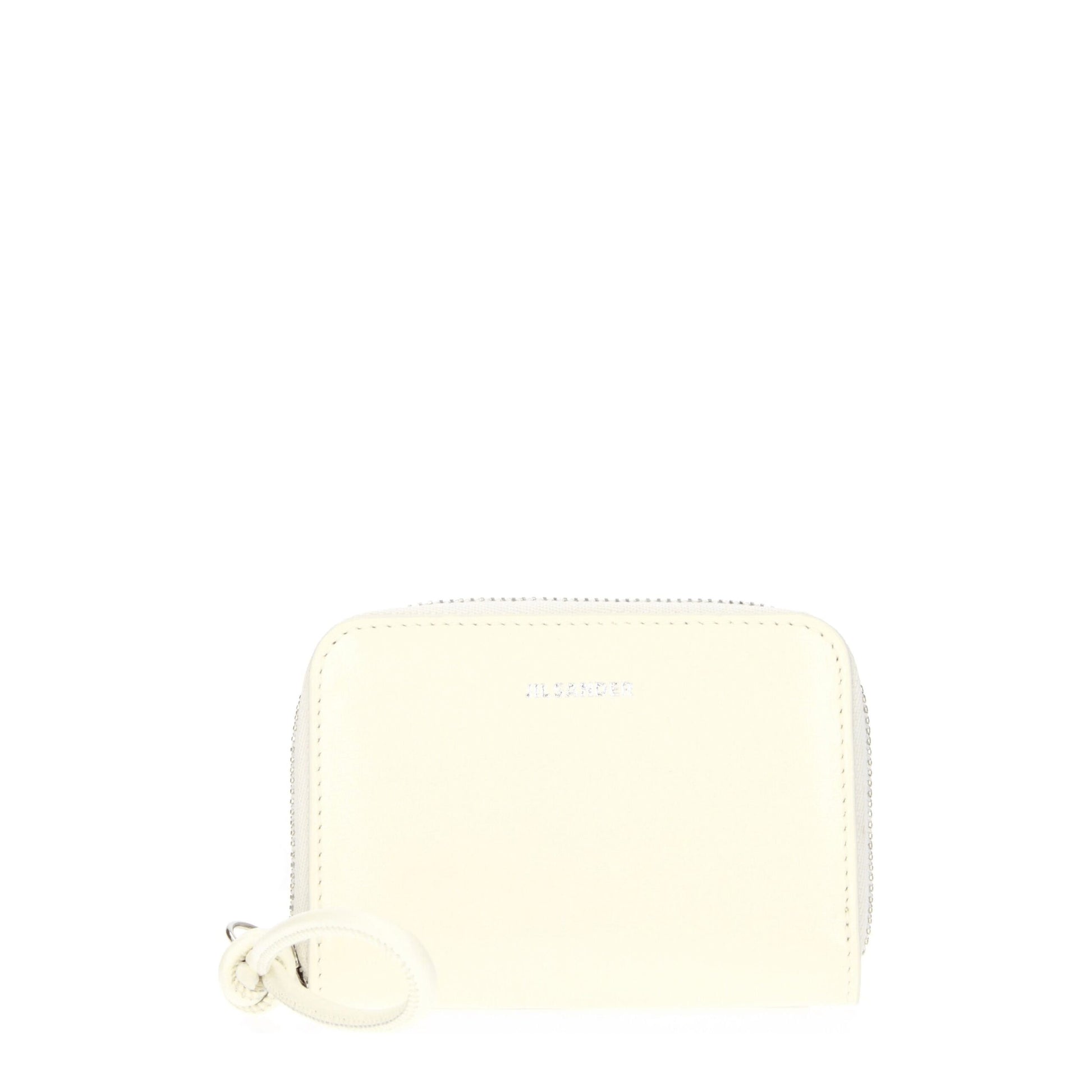 Portamonete Jil Sander in Vera Pelle Beige Logo Frontale