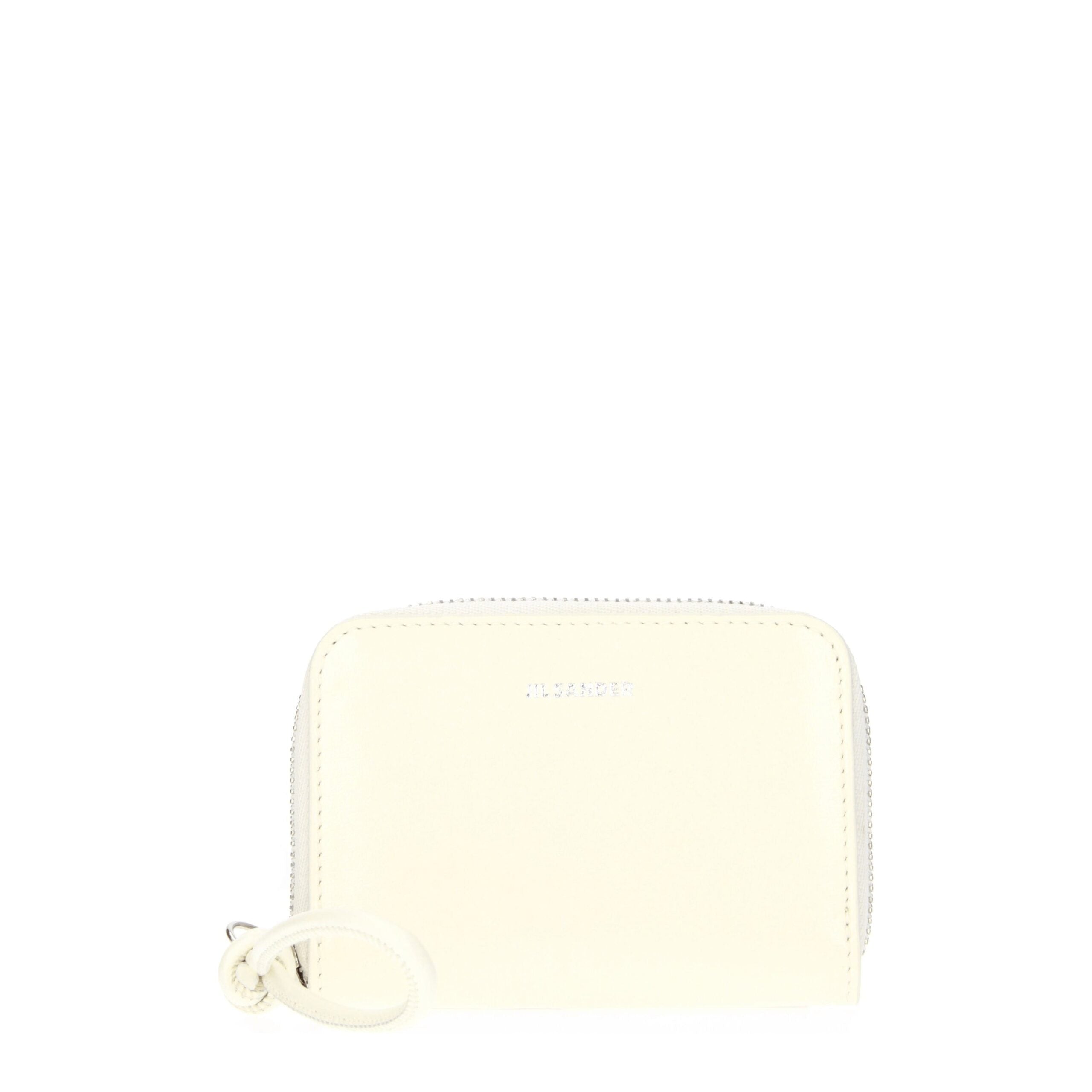 Portamonete Jil Sander in Vera Pelle Beige Logo Frontale