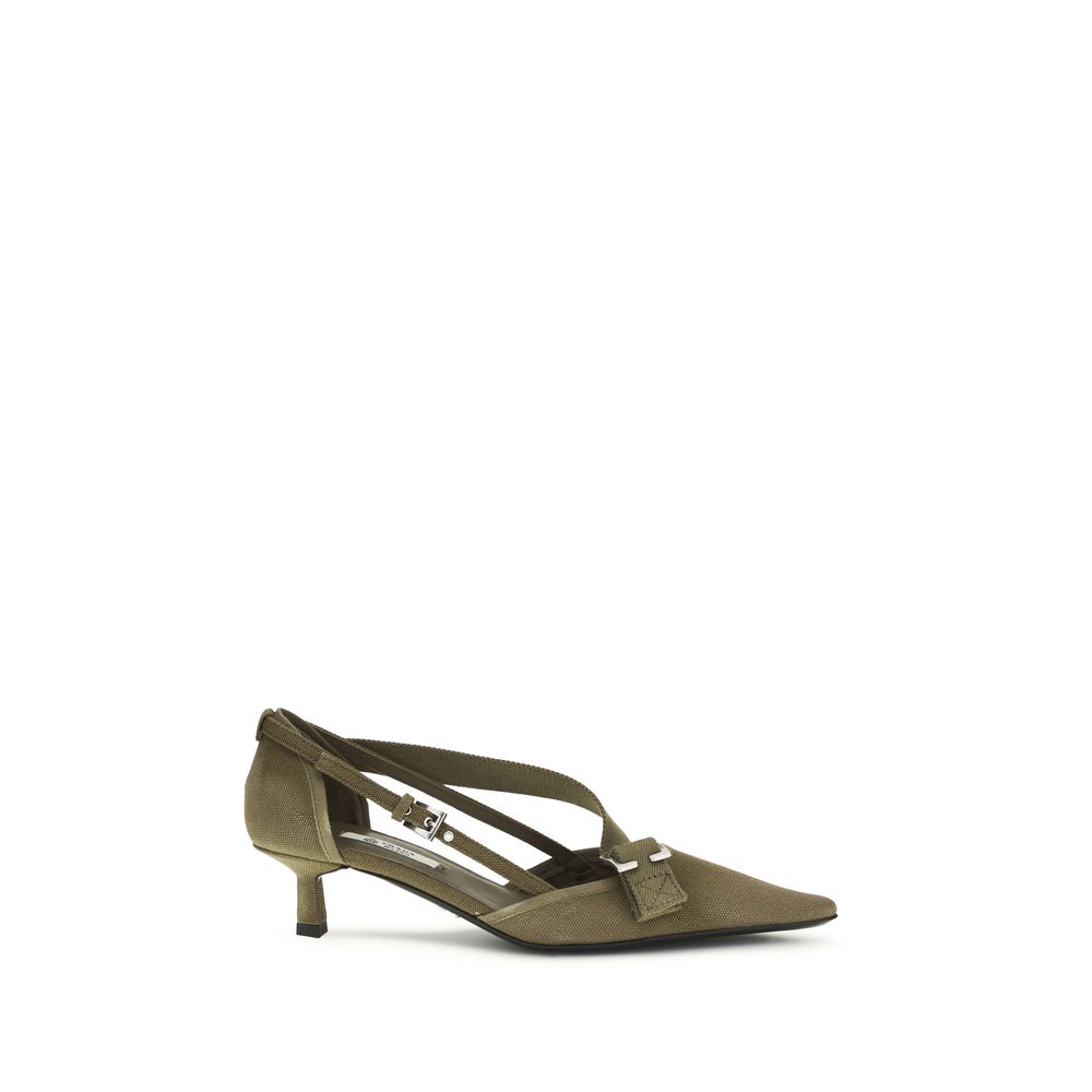 Prada Bicolor Cotton Mid Heel Pumps