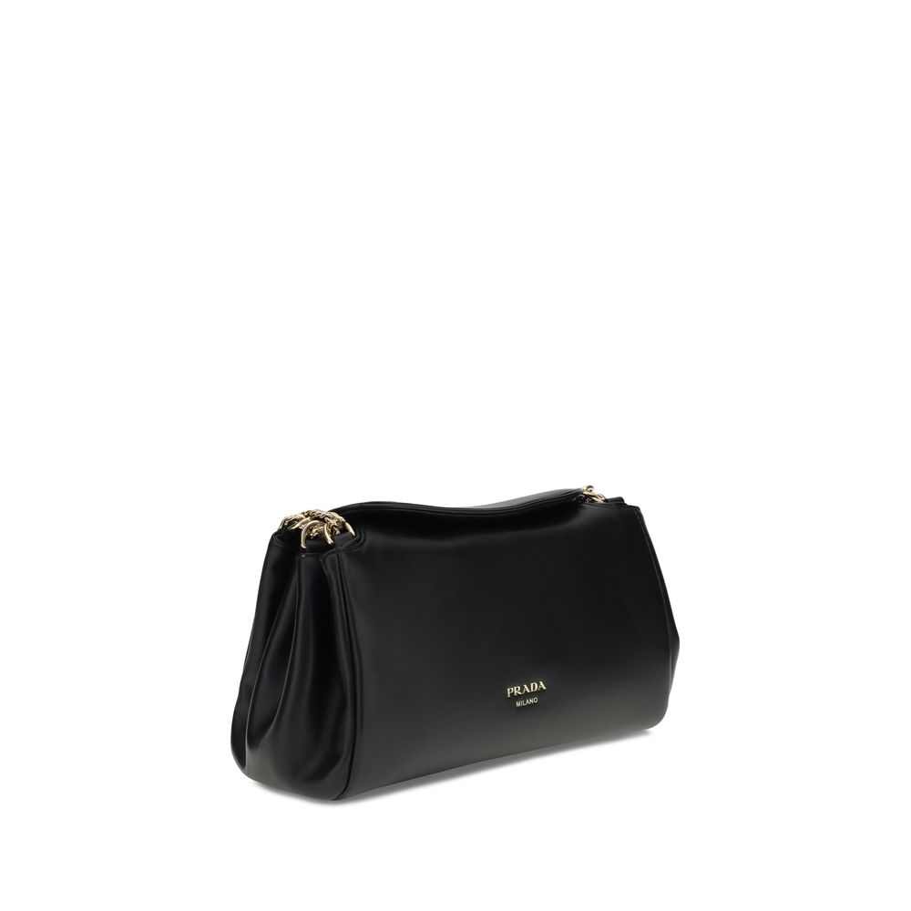 Prada Borsa a Spalla in Pelle di Agnello Nera (Logo Dorato) SS26