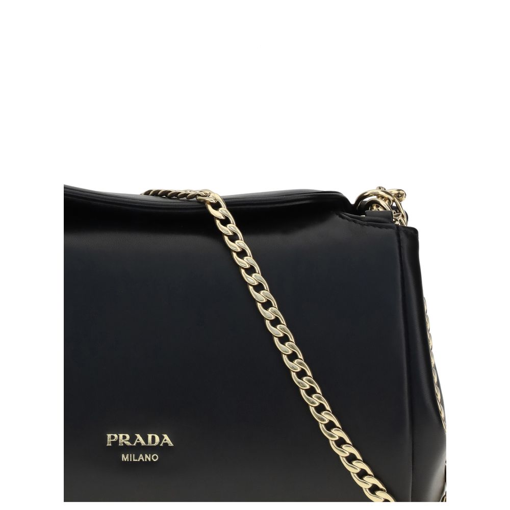 Prada Borsa a Spalla in Pelle di Agnello Nera (Logo Dorato) SS26