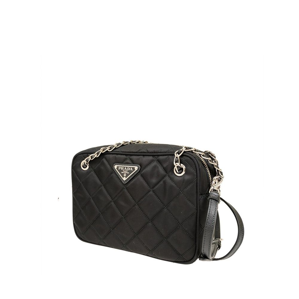 Prada Borsa a Tracolla Nera in Nylon Logo Triangolo