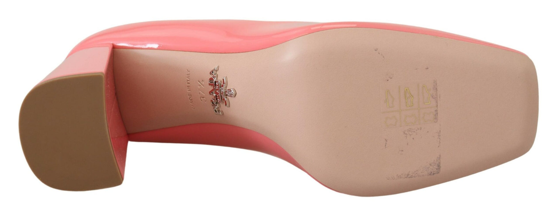 Prada Décolleté Rosa in Pelle Verniciata con Tacco Quadrato