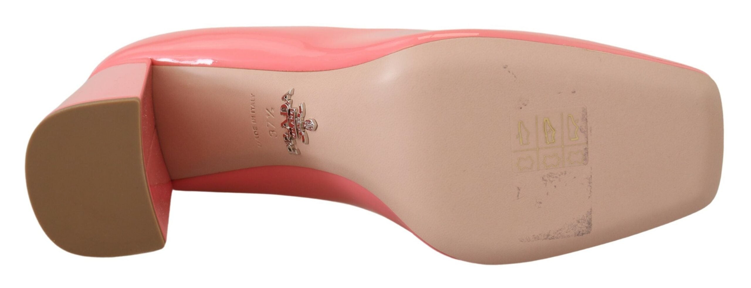 Prada Décolleté Rosa in Pelle Verniciata con Tacco Quadrato
