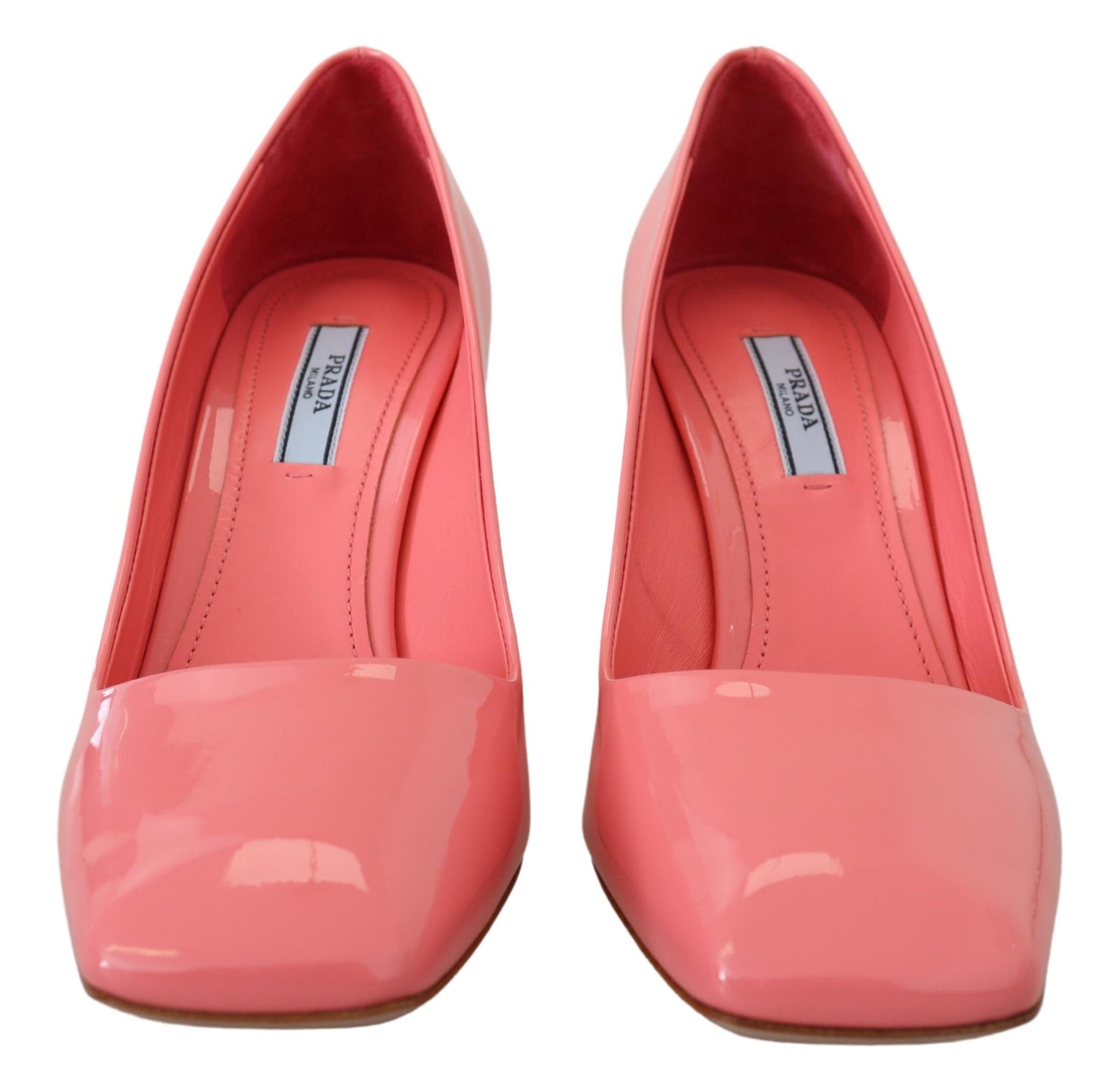 Prada Décolleté Rosa in Pelle Verniciata con Tacco Quadrato