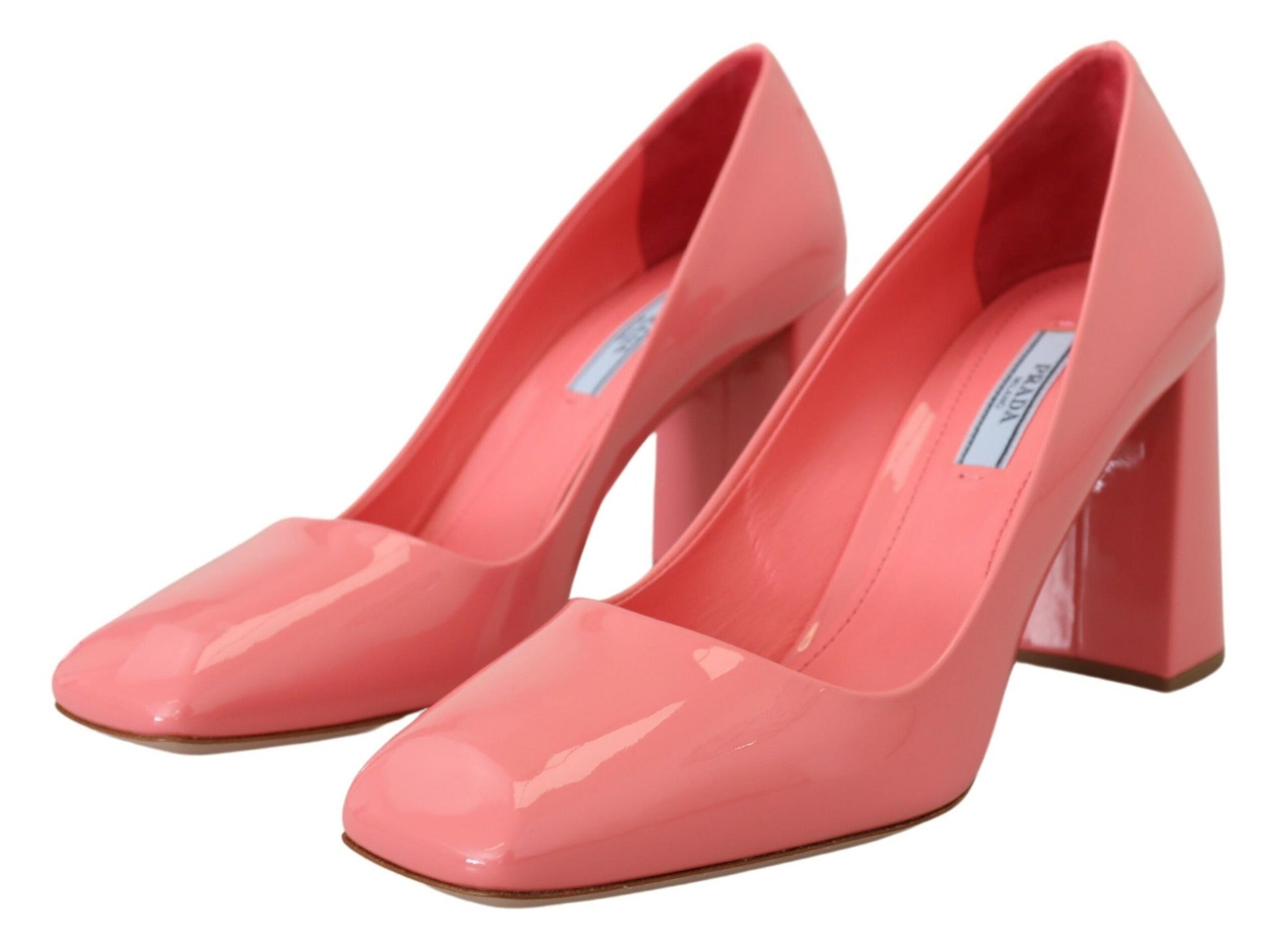 Prada Décolleté Rosa in Pelle Verniciata con Tacco Quadrato