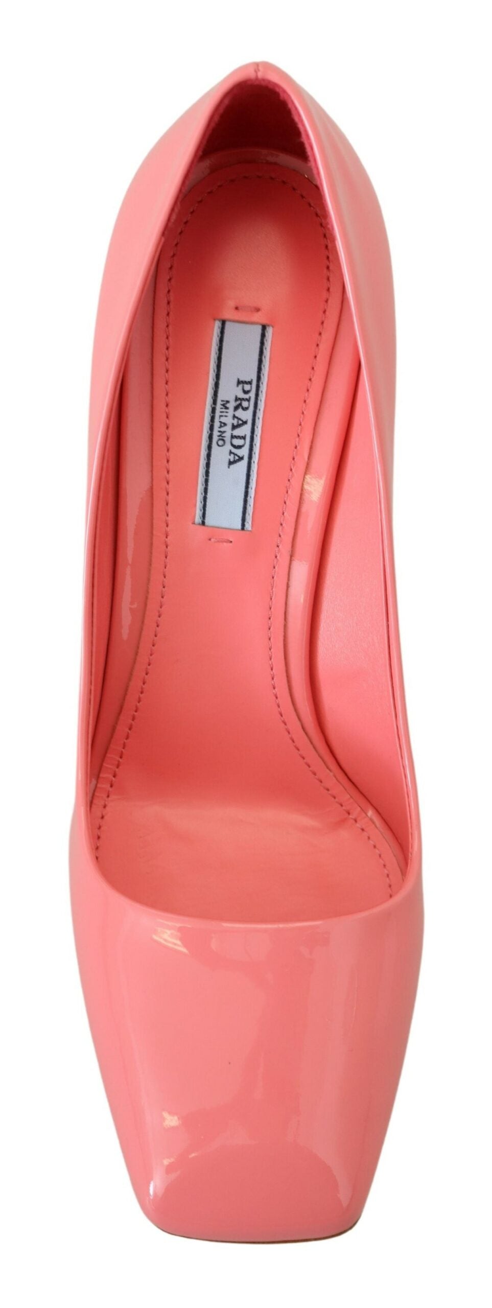 Prada Décolleté Rosa in Pelle Verniciata con Tacco Quadrato