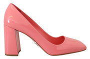 Prada Décolleté Rosa in Pelle Verniciata con Tacco Quadrato