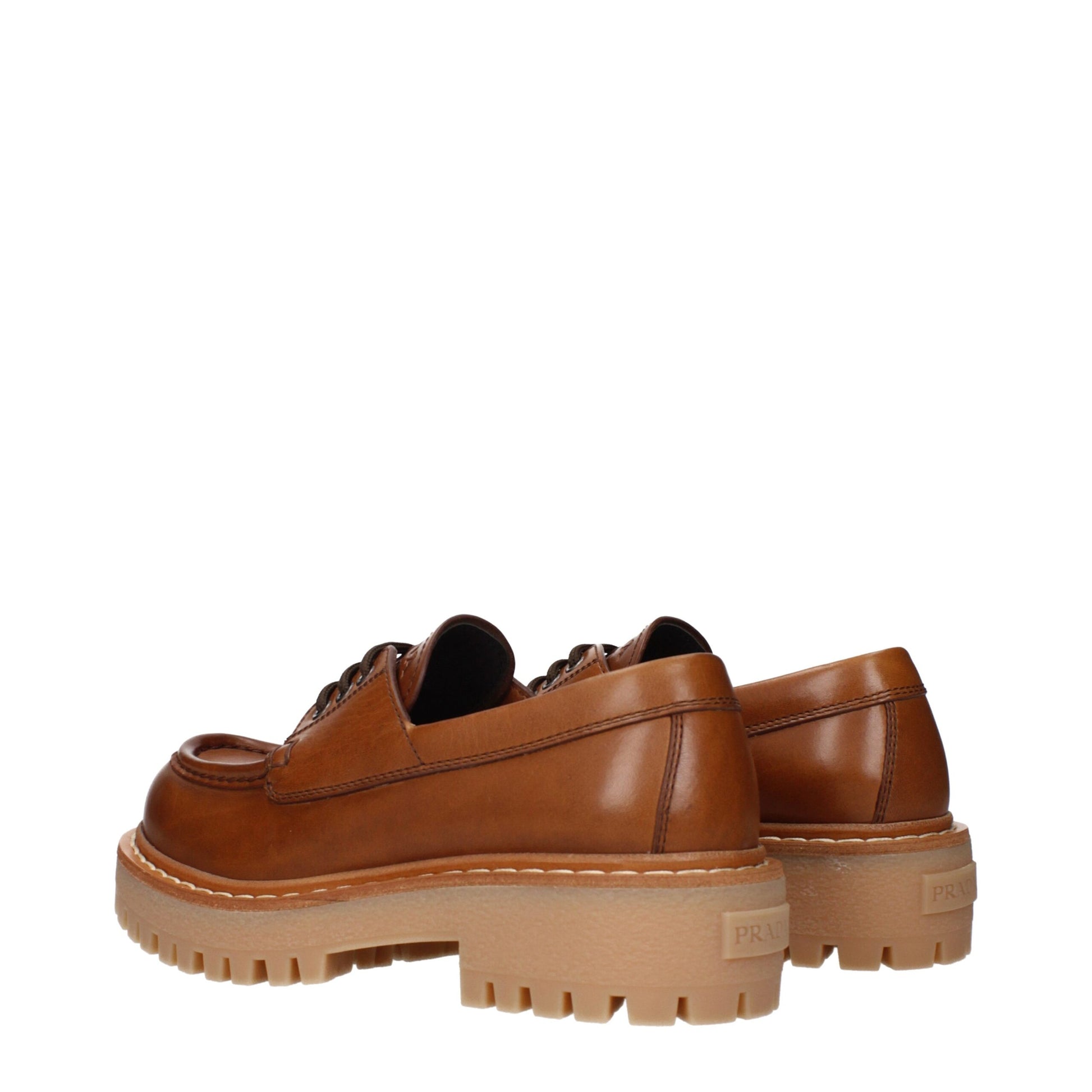 Prada Derby Marrone in Pelle con Logo e Effetto Vintage