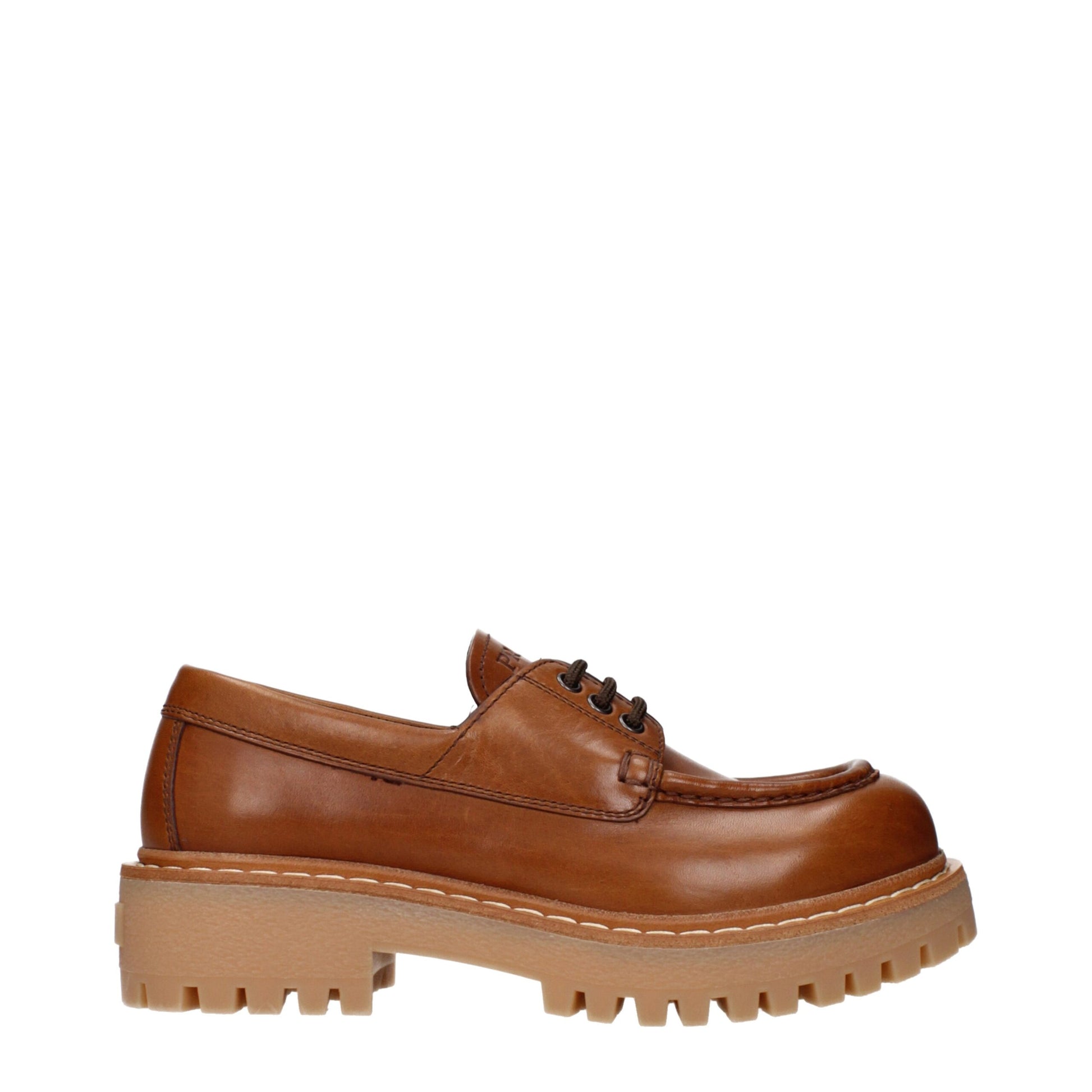 Prada Derby Marrone in Pelle con Logo e Effetto Vintage