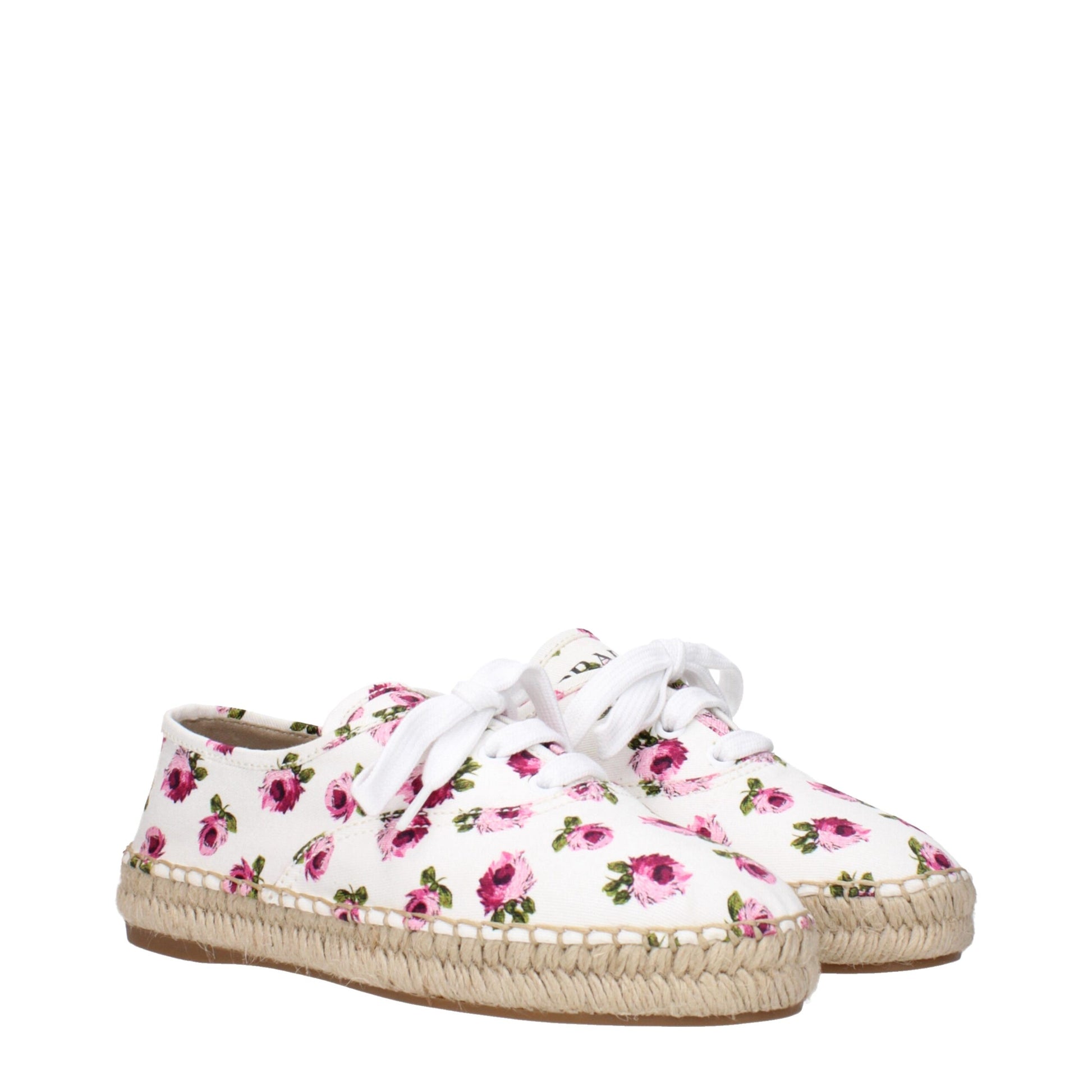 Prada Espadrillas Bianche in Tessuto con Logo Frontale