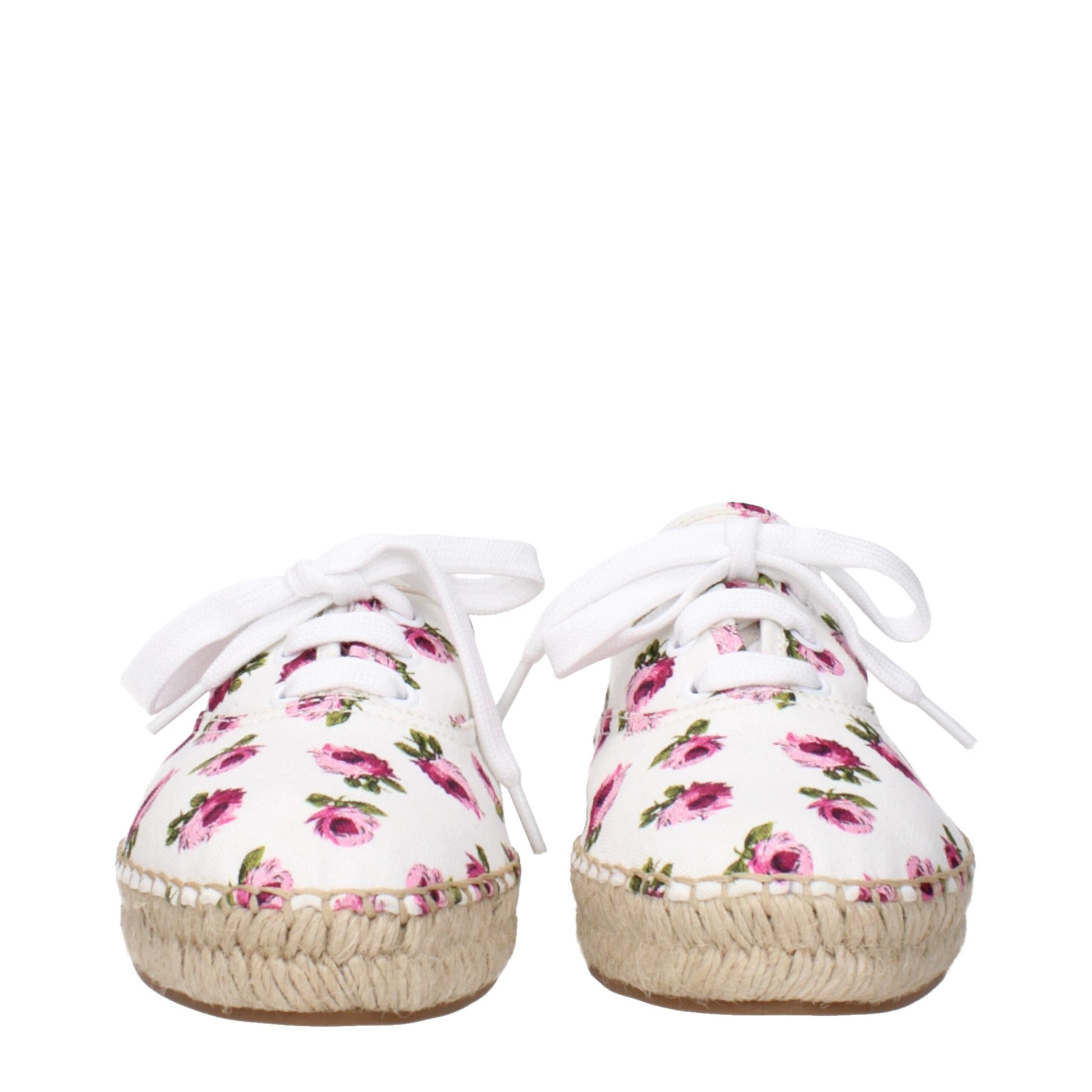 Prada Espadrillas Bianche in Tessuto con Logo Frontale