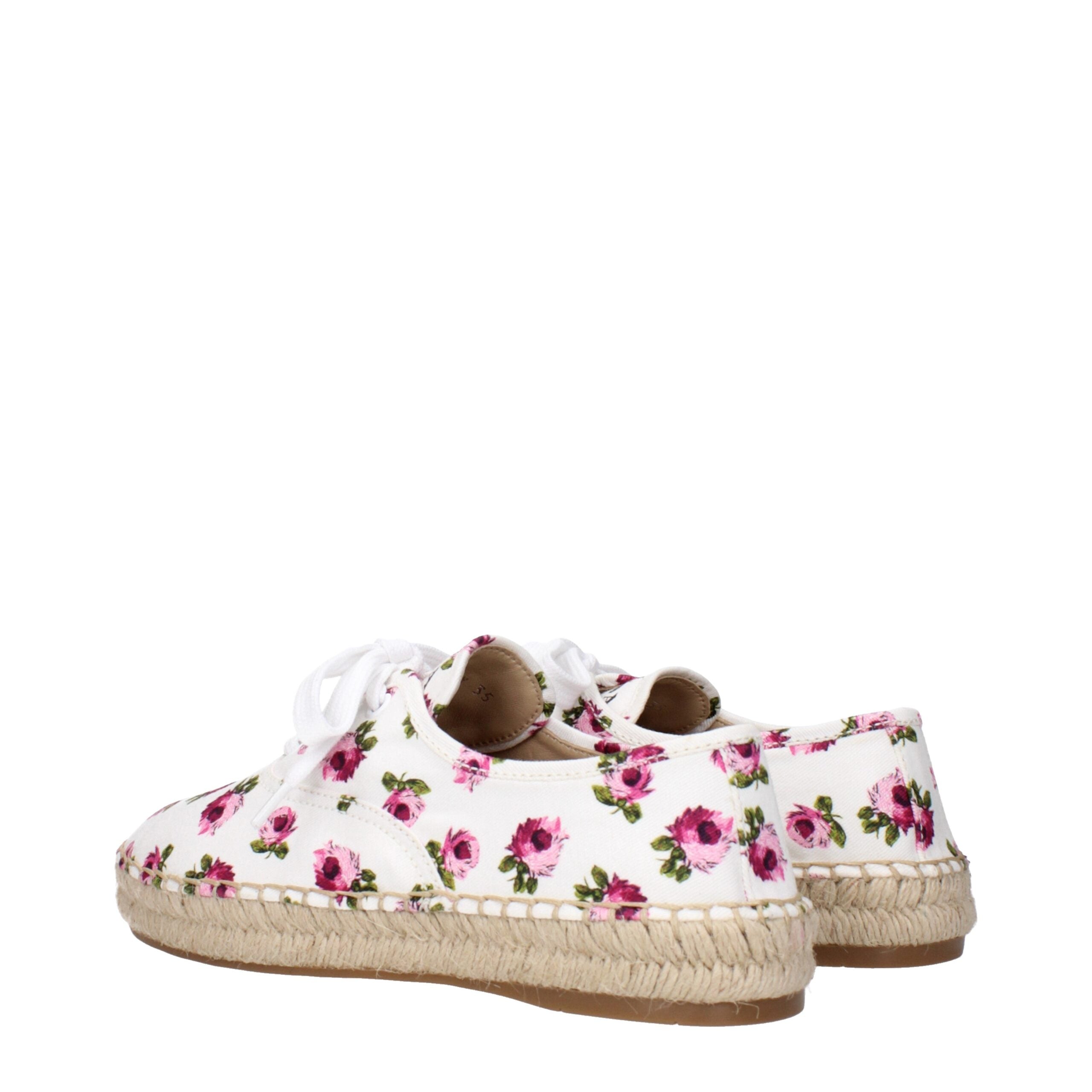 Prada Espadrillas Bianche in Tessuto con Logo Frontale