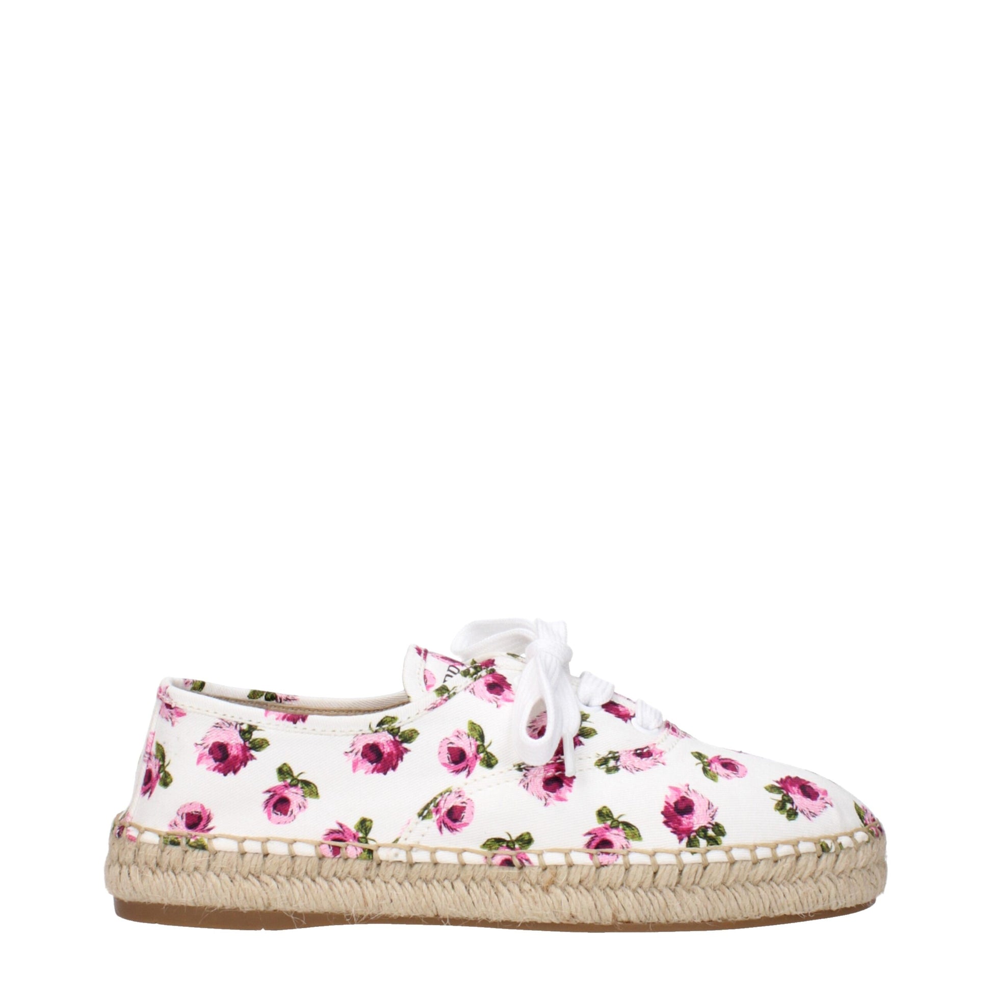 Prada Espadrillas Bianche in Tessuto con Logo Frontale