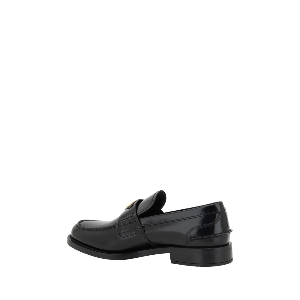 Prada Loafer Neri in Pelle con Tacco a Blocco e Logo Triangolo
