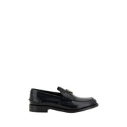 Prada Loafer Neri in Pelle con Tacco a Blocco e Logo Triangolo